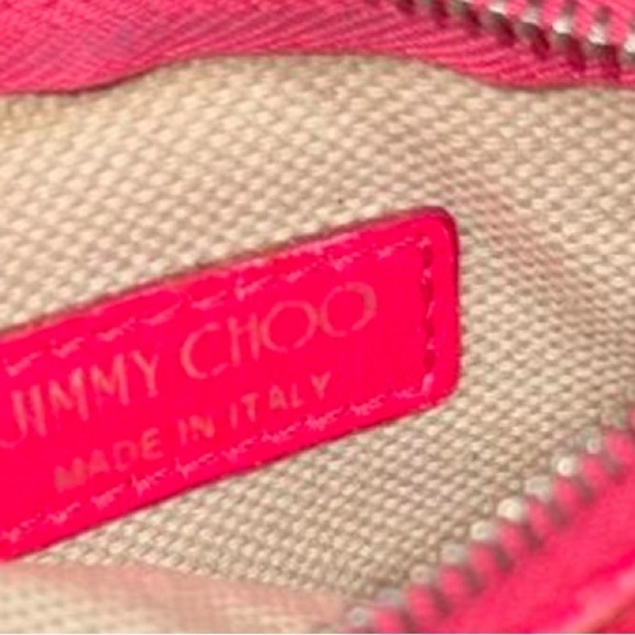 Jimmy Choo Star Studded Pink Leather Coin Purse‎ w Carabiner Clip Bag Charm - Picture 4 of 5